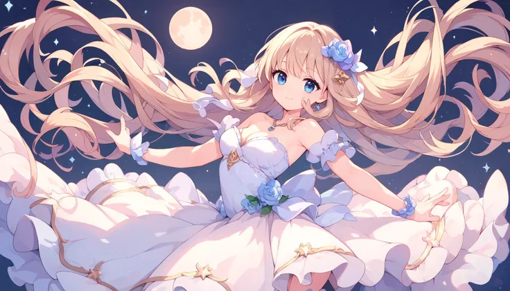 top quality ,Woman dancing graceful dance,cute, dress,moon, starry sky