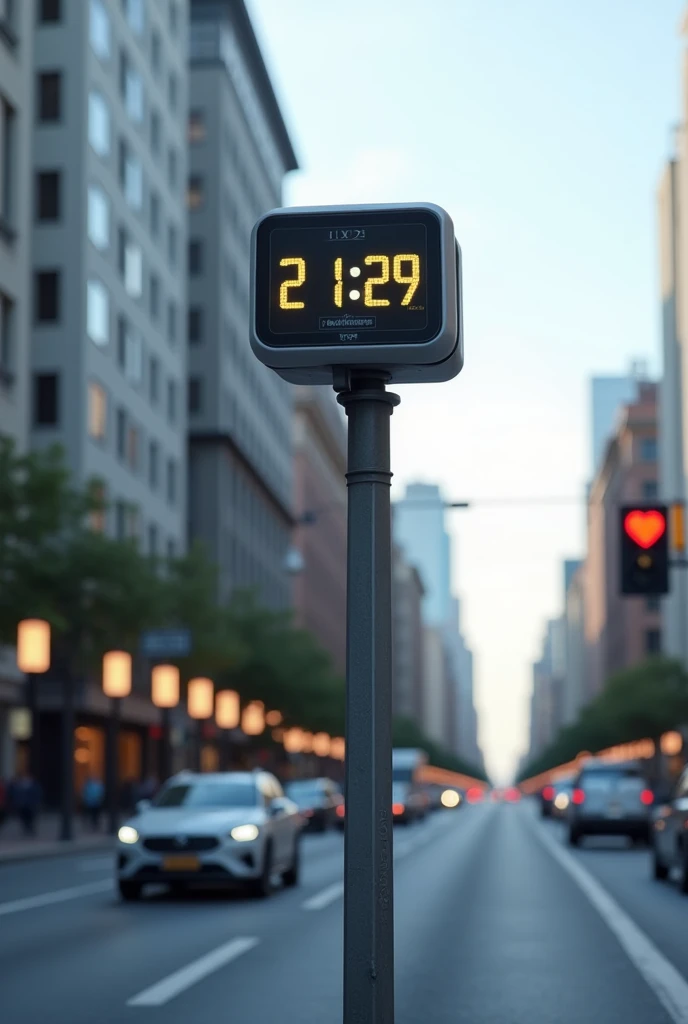 Create an image of a speed radar on the street measuring the speed of cars  