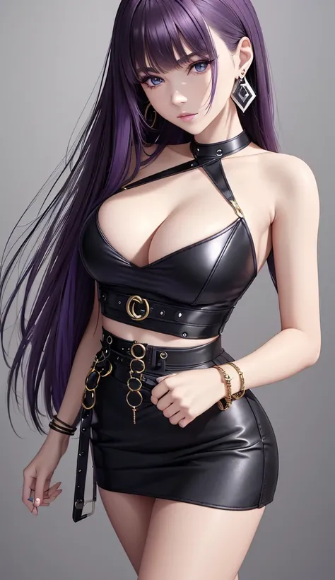  high resolution,  Masterpiece,  Precise,  Anatomically correct,  winning prize, Best quality, Detail, alta definición, High Details, High quality, quality, Super Detailed, Ualta definición,   old school ,  long hair,  purple hair, earrings, make-up, europ...