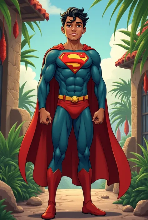 It generates an image of Superman if he were Mexican, adapting the character with brown skin and ethnic traits of a 16-year-old Mexican man and adding Mexican elements to his costume with green and red colors. And with a 2D Disney Renaissance design