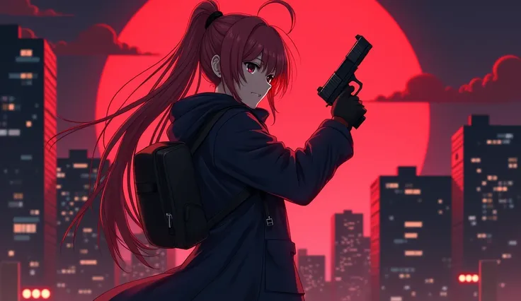 anime girl with gun in city with red moon, best anime 4k konachan wallpaper, badass anime 8 k, 4k anime wallpaper, anime wallpaper 4k, anime wallpaper 4 k, anime style 4 k, anime art wallpaper 4k, anime art wallpaper 4 k, anime art wallpaper 8 k, 4 k manga...