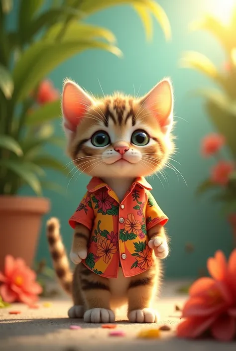 Live action kitten wearing vintage Hawaiian shirt