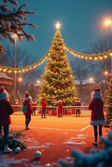 Merry Christmas on the decorated clay court 