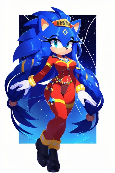 Sonic oc, Mobian, female, sonic the hedgehog but female, Cosmic hedgehog, A beautiful light blue hedgehog, purplish blue eyes, very long hair/quills, braided and beaded long hair bangs, long streaks of hair on each side of her face, (star constellation on ...