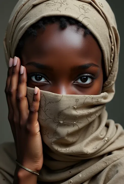 An african woman covering her face from other people 