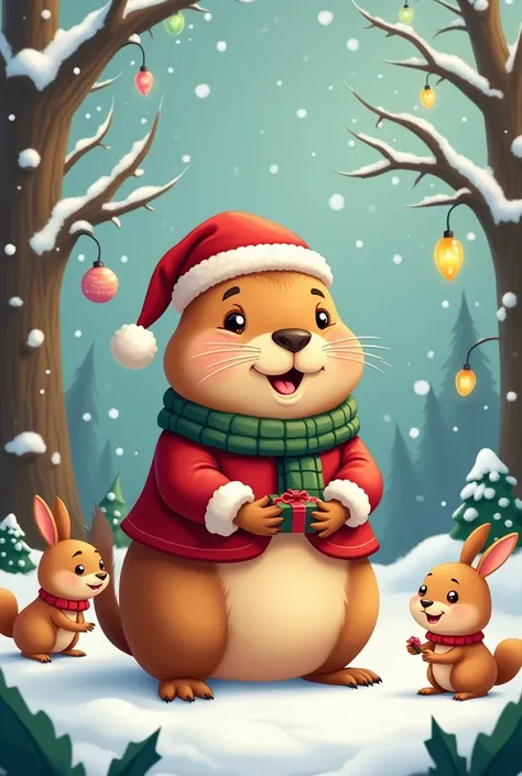 Capybara cute Christmas cartoon 