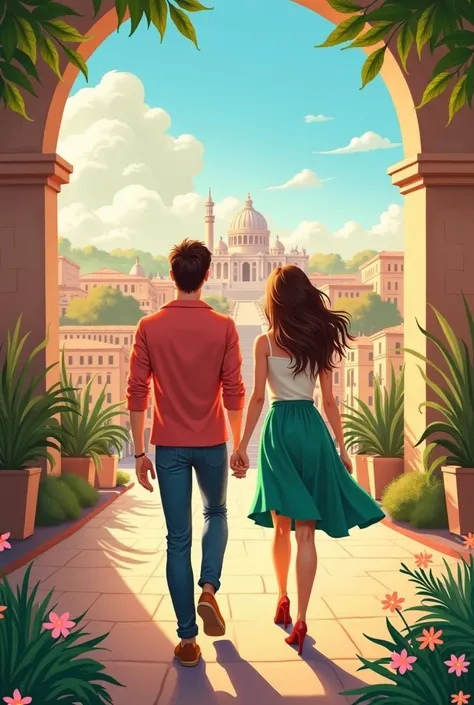 Design a cover for a cute and light romance book that takes place in Rome