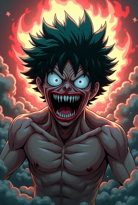 . You can create Izuku Midoriya transformed with the power of Dandadans turbo grandmother? With its terrifying appearance and its mask that mimics teeth