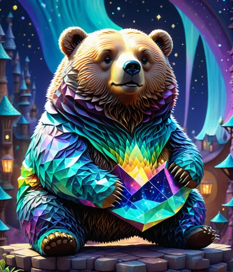 (cute, chubby, male, bear), DonMChr0m4t3rr4XL chromaterra, adorable, magical, fantasy, hires textures, highly detailed, intricate details, best quality, masterpiece