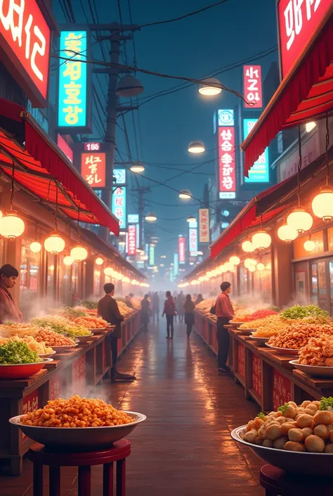 Create a banner of website.  Website is about korean street food. Put heading Korean Street Food. Make it hd and colourful and uniquely.  Landscape not portrait 