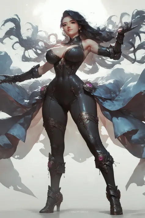 source_9_up, source_8_up, source_7_up, source_6_up, source_anime, female, solo, perfect face, (detailed beautiful face), black eyes, (detailed eyes), black hair, (long hair), big breasts, thin waist, wide hips, big ass, wearing tight black bodysuit with bi...