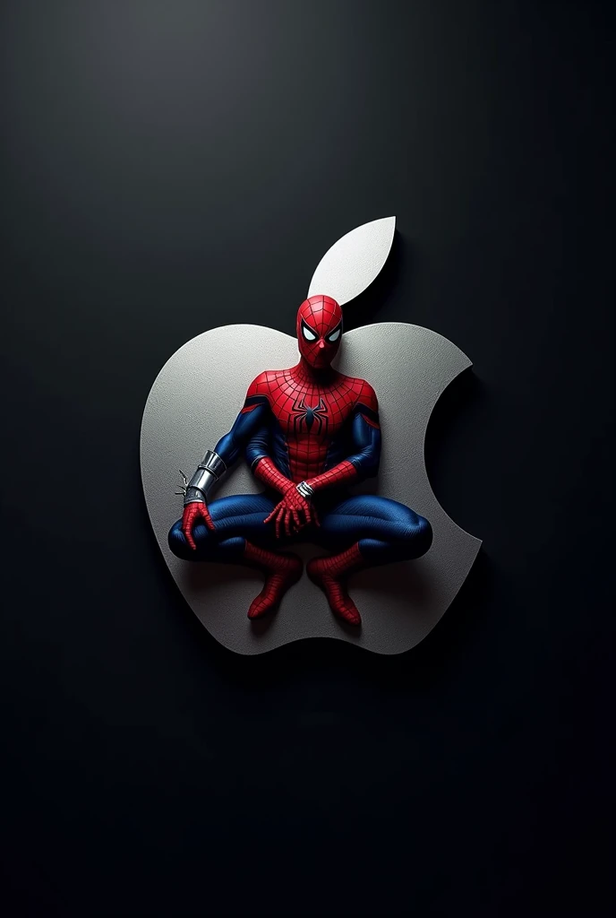 A apple logo on a black background. And a spiderman was secure for that.