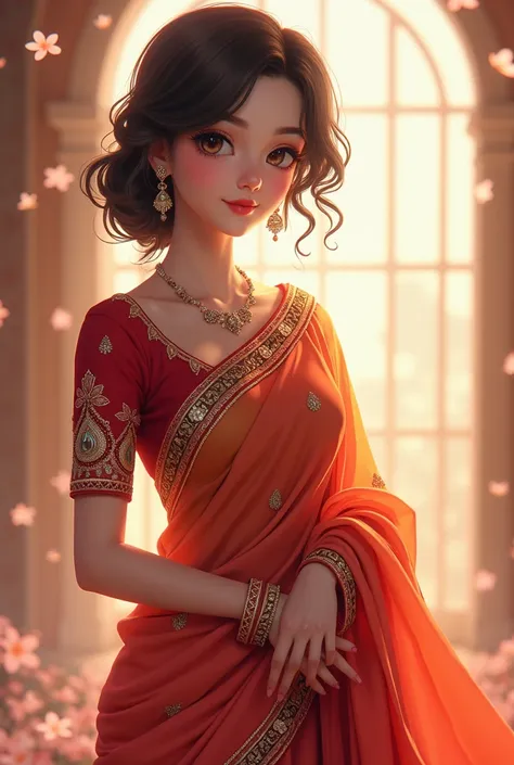 1 sexy anime girl, wearing a saree