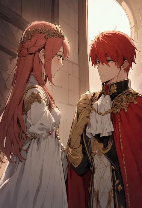 25-year-old red-haired KING man talking to a 20-year-old blond male PRINCE
