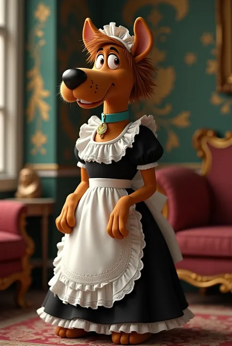 The character Shaggy in a maid dress