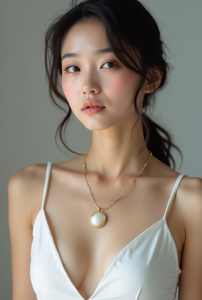  Close up of a woman wearing a white dress and necklace, beautiful  asian girl, Beautiful Chinese model, beautiful  asian woman,   beautiful young Korean woman  ,  asian girl,    beautiful woman in lycra sports clothes  ,  asian woman,  beautiful Korean wo...