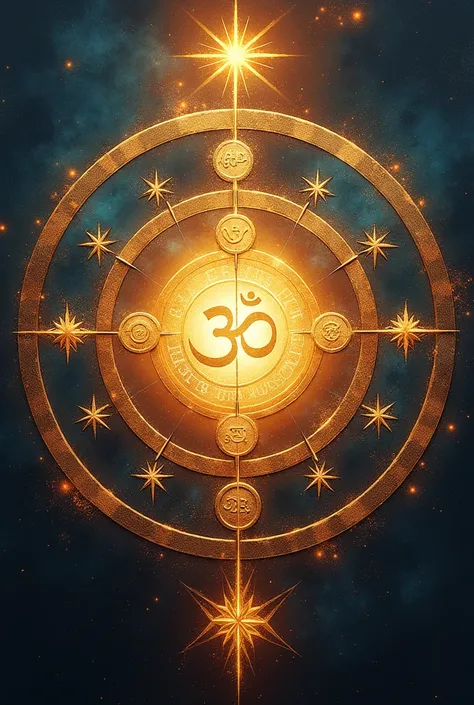  A symbol of union between different religions ,  like a circle containing a cross , a crescent and star ,  the symbol Om and other religious icons ,  together with a bright light in the center ,  symbolizing the search for the transcendental and spiritual...