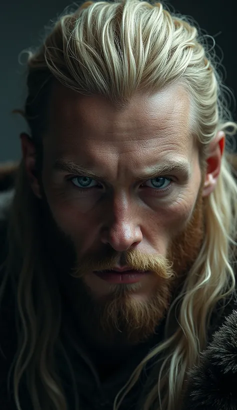 God Baldur intimidating face hyper realistic blonde hair
