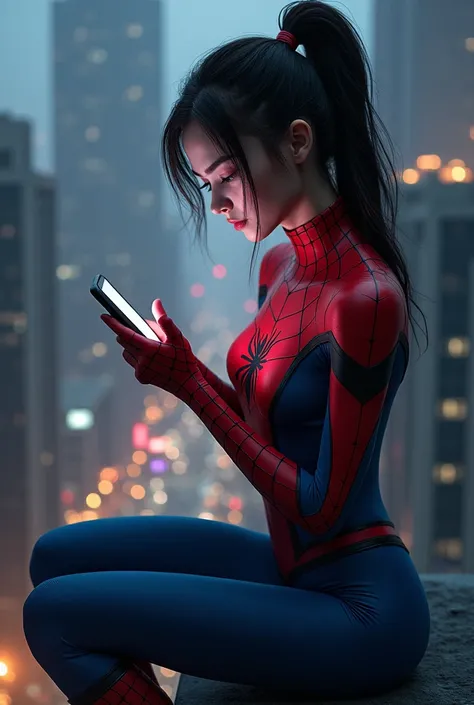 Spider girl watching a mobile