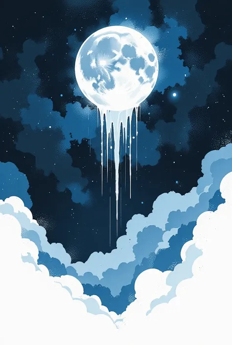 fantasy illustration art,  ❄️ night ,  moon consists of fractals of icy frosty snowflake patterns, white flashes of points of space , frost,orphism , abstraction, white background,watercolor, Minimalism