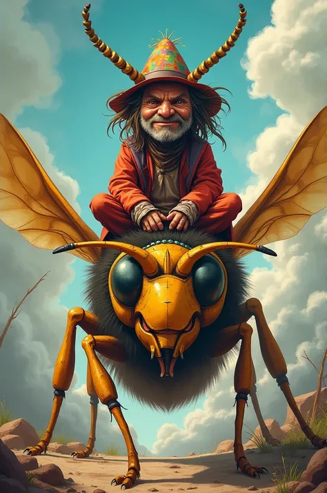 A funky beggar on top of a Hornet 