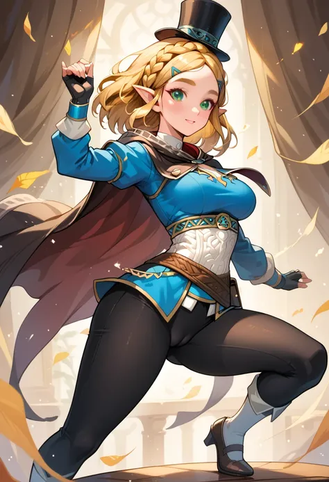 (extremely fine and beautiful:1.1), (perfect details:1.1), (finely detailed eyes and detailed face:1.3), ZeldaSDXL, Princess Zelda, narrow hips, medium breasts, slender thighs, small ears, pointy ears, braid, hair ornament, hairclip, gloves, black gloves, ...