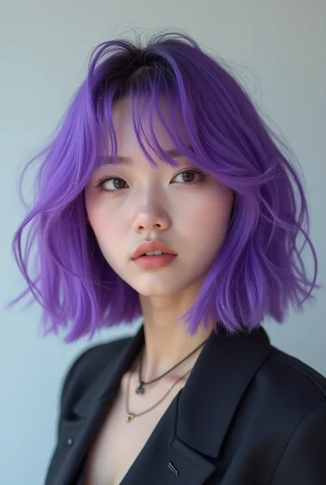 A Korean with medium purple hair 