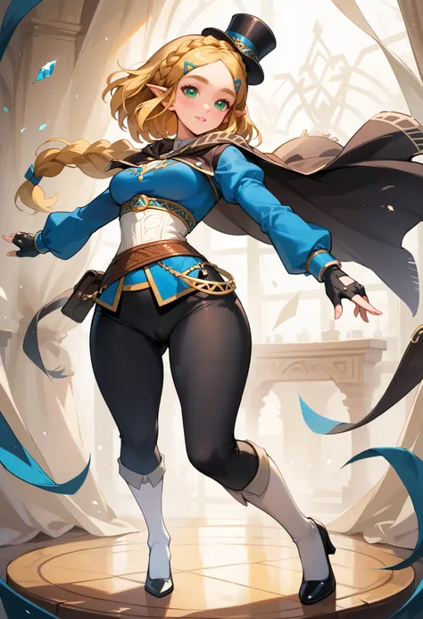 (extremely fine and beautiful:1.1), (perfect details:1.1), (finely detailed eyes and detailed face:1.3), ZeldaSDXL, Princess Zelda, narrow hips, medium breasts, slender thighs, small ears, pointy ears, braid, hair ornament, hairclip, gloves, black gloves, ...