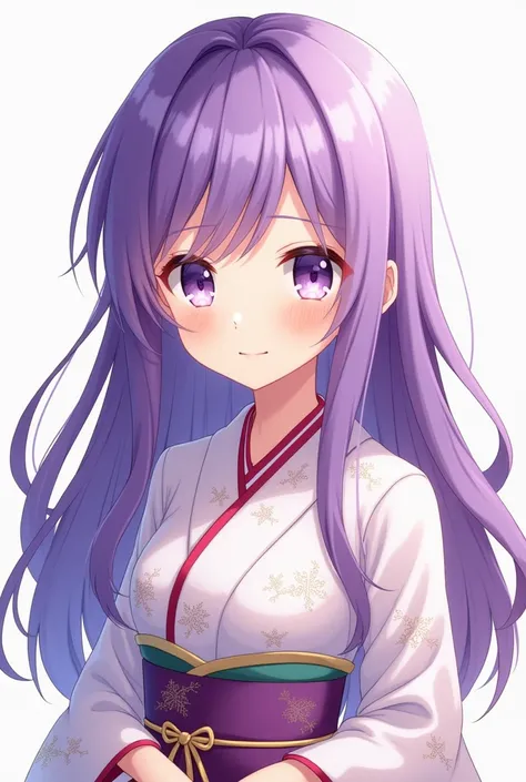 Create an icon of an anime girl with purple hair and light-colored white eyes and wearing an oriental Japanese outfit