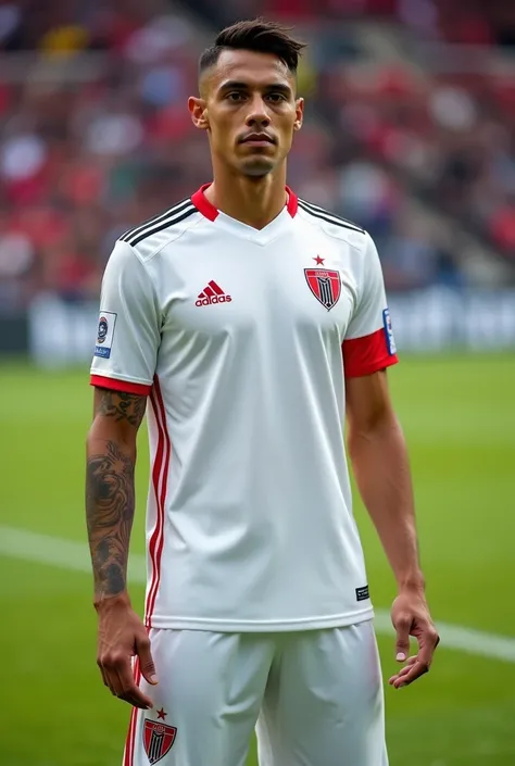 White soccer uniform with red and black details Adidas teamgeist style