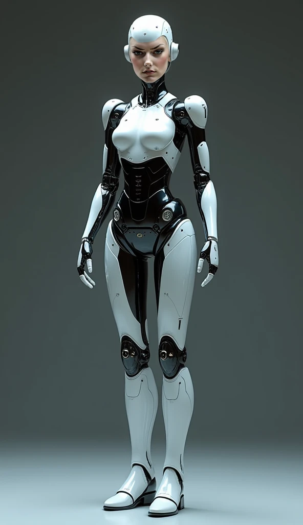   standing full body ,  high boots , ( top quality ,  realistic ), (  Catalog photo of an autonomous AI android designed specifically for AI activities ,  beautiful face:1.7),(Enterprise product exhibition:1.3), android with  realistic  human features, Str...