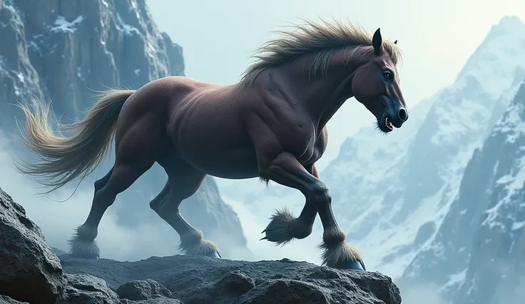 Horse fused with Wolverine Marvel with claws furious on a mountain, ultra realistic and professional images  