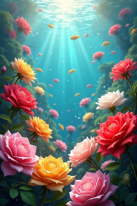 Create an aquarium full of colorful roses