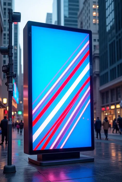 A blue urban screen with red and white stripes