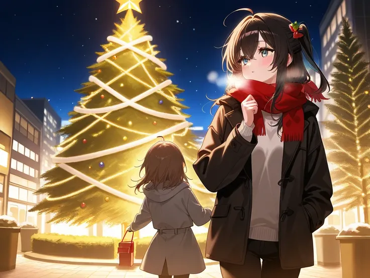 background、night、street、 Illuminations、 christmas tree