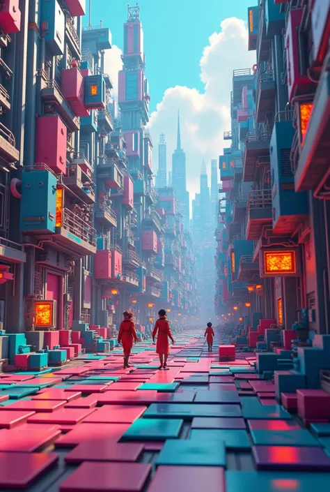 Create a cubic world, a city made of voxels 