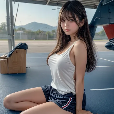 (​masterpiece, top-quality,  Ultra A High Resolution), (from side,  full body photo), (ground level shot), (((very beautiful  girl))),  very cute girl,  Japanese woman holding breasts,  shorter hair,  Very Cute Face ,  glossy lips , Double eyed ,  Natural ...