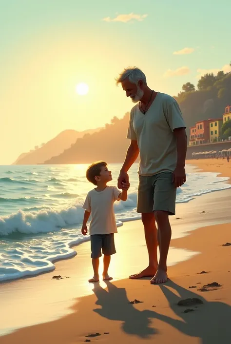 Father and son on the beach