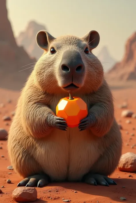 A capybara eating a Martian fruit 