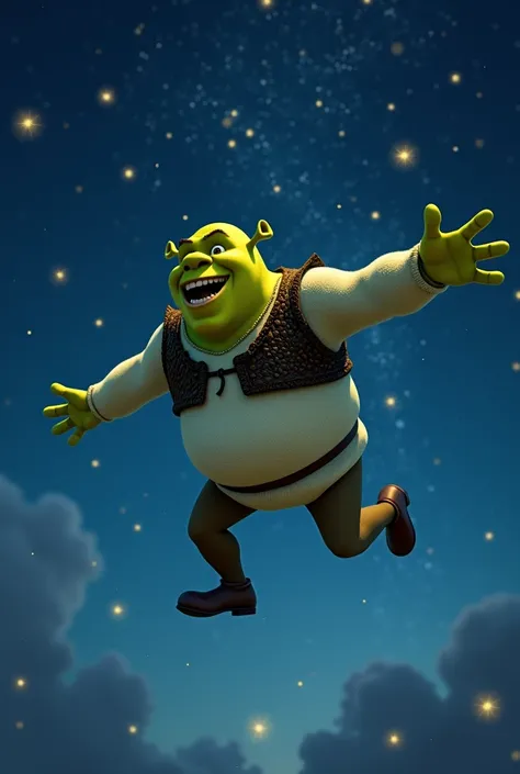 Sherek flying in the night sky 