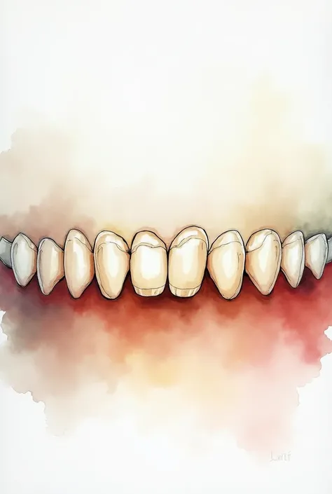 Draw a line of teeth in watercolor style