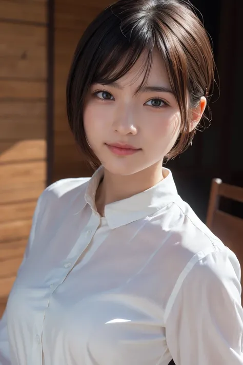 (short hair:1.2),(wearing a blouse:1.2),1 girl,Japanese,21 years old,(small breasts:1.3),(highest quality,masterpiece:1.3,超A high resolution,),(Super detailed,caustics),(Photoreal:1.4,RAW shooting,)ultra-realistic capture,very detailed,High resolution 16K ...