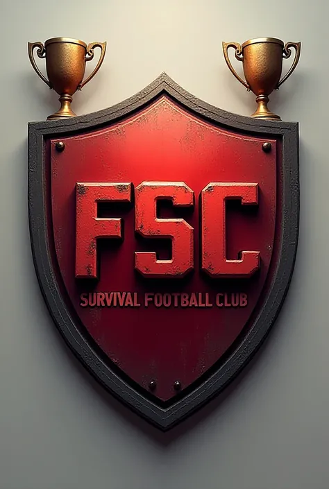 Red shield with trophies on the side with the name FSC SURVIVAL FOOTBALL CLUB 