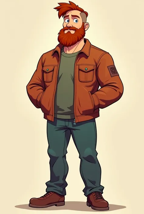 man with a short beard with red hair and brown , Hair Cut Midi Fade, good-bodied brunette , Pixar style full body 