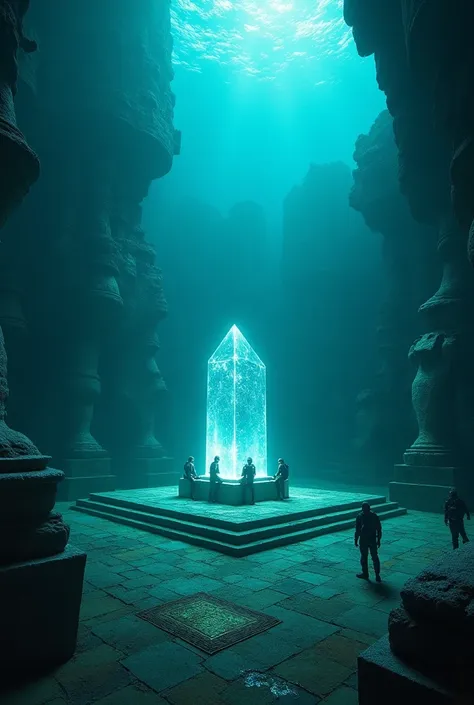 Prompt:
"An underwater archaeological expedition discovering the lost city of Atlantis. A team of explorers is diving in the deep ocean, surrounded by ancient ruins of a once-glorious city. Gigantic stone structures, geometric patterns on the ground, and s...