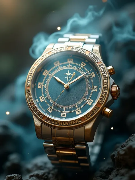 Create a wristwatch with mystical runes in white and gold 