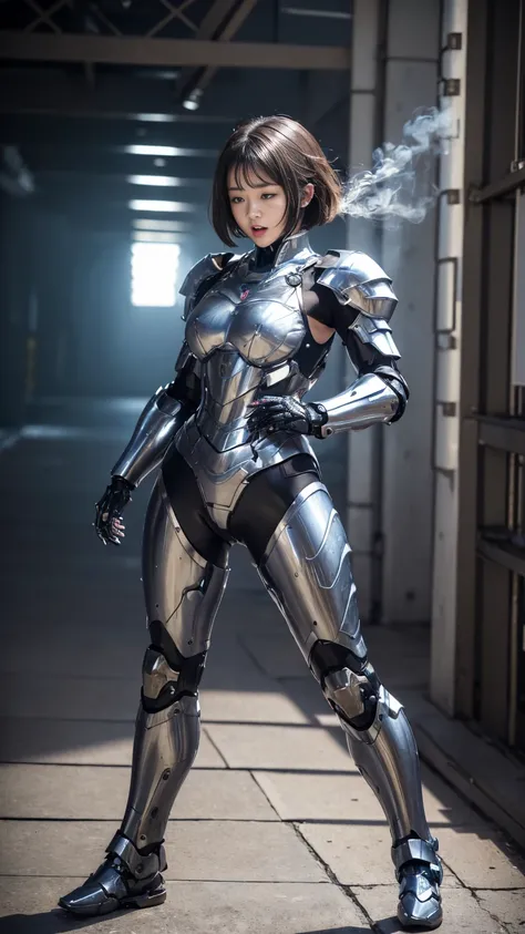 ((Middle-aged women))textured skin,  super detailed ,   high detail ,  High Quality , 最 High Quality ,  high definition , 1080P, , ( Sleep on Your Back ) beautiful,(Combat equipment), beautifulサイボーグの女性, mecha cyborg girl,()((Gloss)), has a feminine machine...