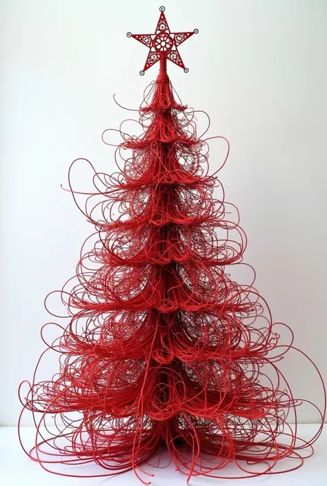 there is a christmas tree made out of wires and wires,  Inspired by Chiharu Shiota ,  Elaborated Rube Goldberg style , by Gwen Barnard,  Inspired by Rube Goldberg , an acrylic art ,  by Jakob Gauermann ,  red wires wrapped around , By Georgina Hunt,  Remai...