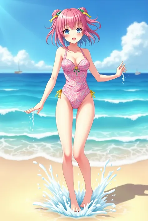 Anime girl, swimwear,beach,full body get soaked