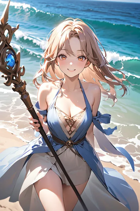 1 girl, (cute face), teenager, various hairstyles, (serene expression), (smiling softly), medium breasts, slim, (wearing fantasy game style mage robe), knee length, (porcelain skin),  
BREAK  
Coastal shoreline, gentle waves, (walking along the beach:1.2),...